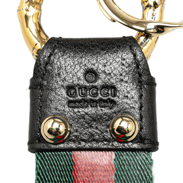 グッチ シェリーライン ロゴ キーリング ブラック レッド グリーン ゴールド キャンバス レザー メッキ レディース GUCCI 【中古】