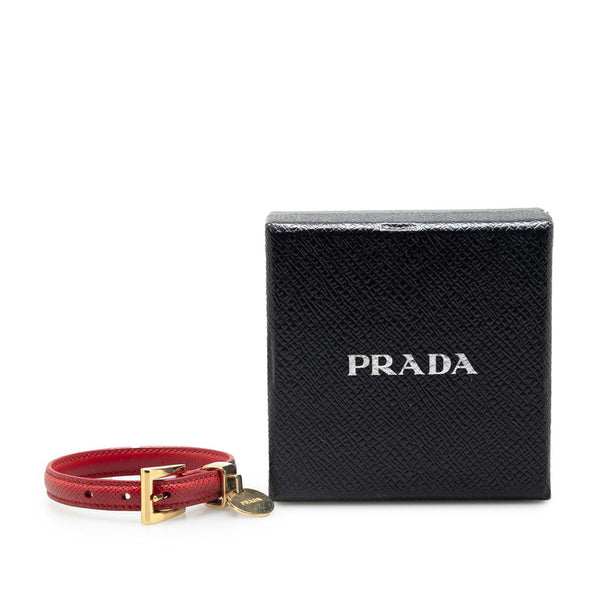 プラダ サフィアーノ ロゴ ブレスレット レッド ゴールド レザー レディース PRADA 【中古】