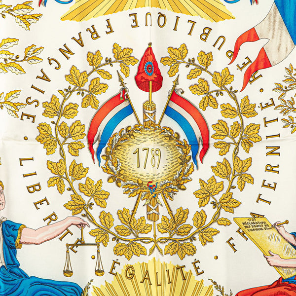 エルメス カレ90 LIBERTE EGALITE FRATERNITE REPUBLIQUE FRANCAISE フランス革命 スカーフ ライトグリーン マルチカラー シルク レディース HERMES 【中古】