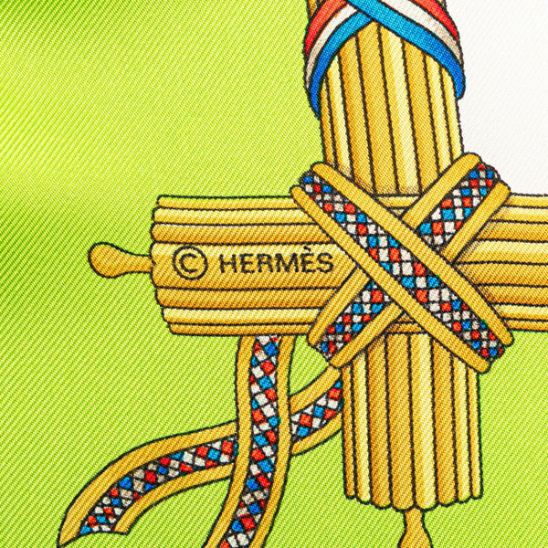 エルメス カレ90 LIBERTE EGALITE FRATERNITE REPUBLIQUE FRANCAISE フランス革命 スカーフ ライトグリーン マルチカラー シルク レディース HERMES 【中古】