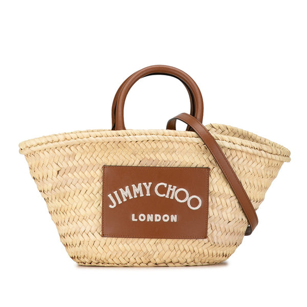 ジミーチュウ かごバッグ ショルダーバッグ 2WAY ベージュ ブラウン ラフィア レザー レディース JIMMY CHOO 【中古】