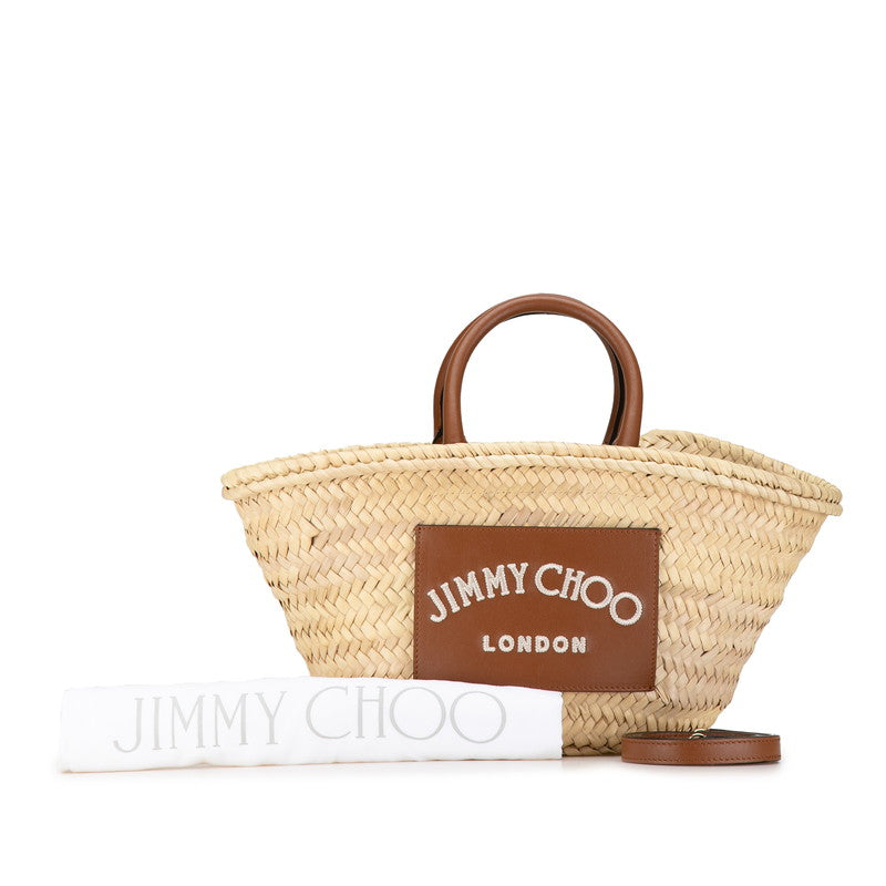 ジミーチュウ かごバッグ ショルダーバッグ 2WAY ベージュ ブラウン ラフィア レザー レディース JIMMY CHOO 【中古】