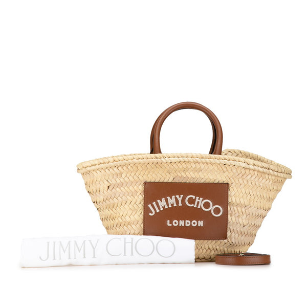 ジミーチュウ かごバッグ ショルダーバッグ 2WAY ベージュ ブラウン ラフィア レザー レディース JIMMY CHOO 【中古】