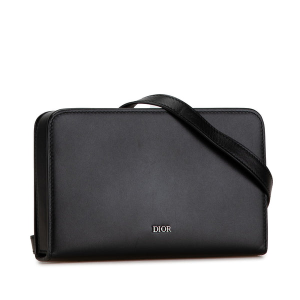 ディオール メッセンジャーバッグ ロゴ 斜め掛け ショルダーバッグ 10 BO 0211 ブラック レザー レディース Dior 【中古】