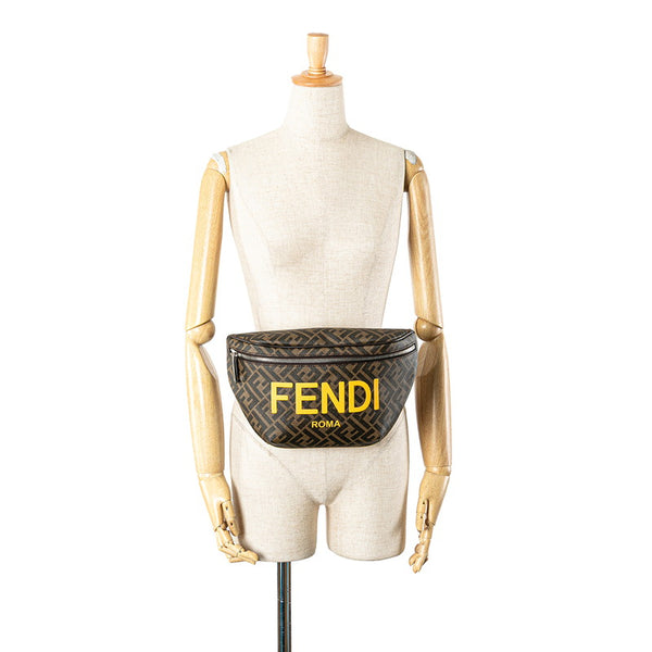 フェンディ ズッカ ボディバッグ ウエストバッグ 7VA562 ブラウン イエロー PVC レザー メンズ FENDI 【中古】