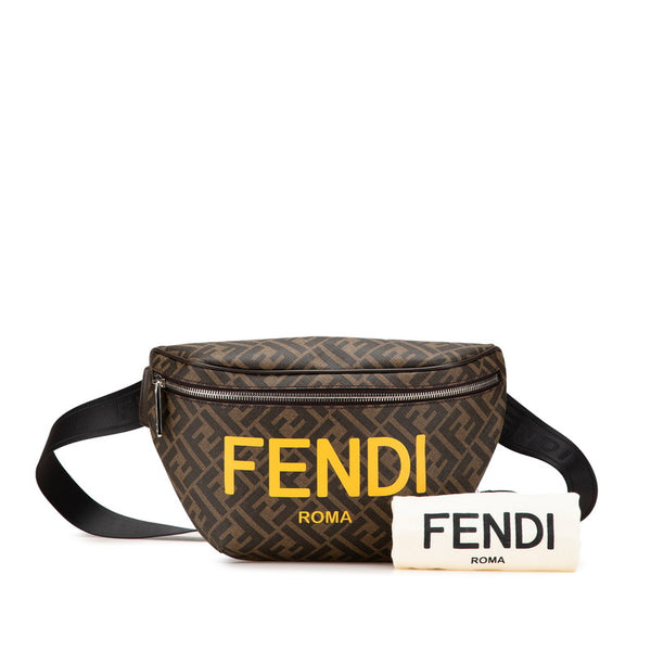 フェンディ ズッカ ボディバッグ ウエストバッグ 7VA562 ブラウン イエロー PVC レザー メンズ FENDI 【中古】