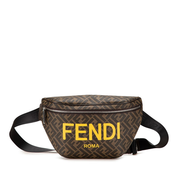 フェンディ ズッカ ボディバッグ ウエストバッグ 7VA562 ブラウン イエロー PVC レザー メンズ FENDI 【中古】
