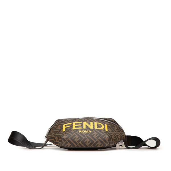フェンディ ズッカ ボディバッグ ウエストバッグ 7VA562 ブラウン イエロー PVC レザー メンズ FENDI 【中古】