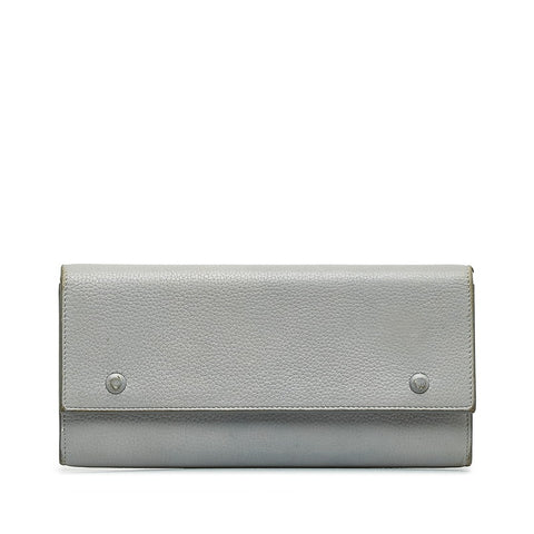 セリーヌ ラージフラップ マルチファンクション 長財布 101673 グレー レザー レディース CELINE 【中古】