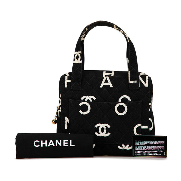 シャネル マトラッセ ココマーク ロゴ ハンドバッグ ブラック ホワイト キャンバス レディース CHANEL 【中古】