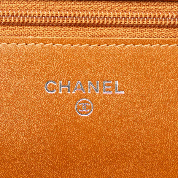 シャネル ココマーク チェーンウォレット ショルダーバッグ オレンジ シルバー キャビアスキン レディース CHANEL 【中古】