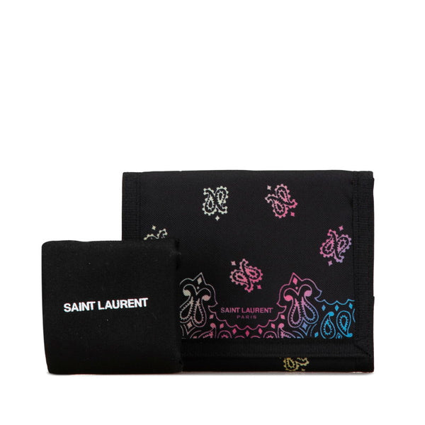 サンローラン ペイズリー マジックテープ式 三つ折り財布 ブラック ナイロン レディース SAINT LAURENT 【中古】