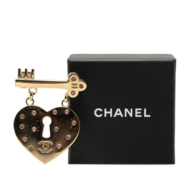 シャネル ラインストーン ココマーク ハート カデナ モチーフ ブローチ ゴールド メッキ レディース CHANEL 【中古】