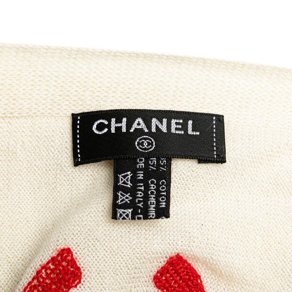 シャネル ココマーク ストール ホワイト ネイビー レッド コットン カシミヤ レディース CHANEL 【中古】