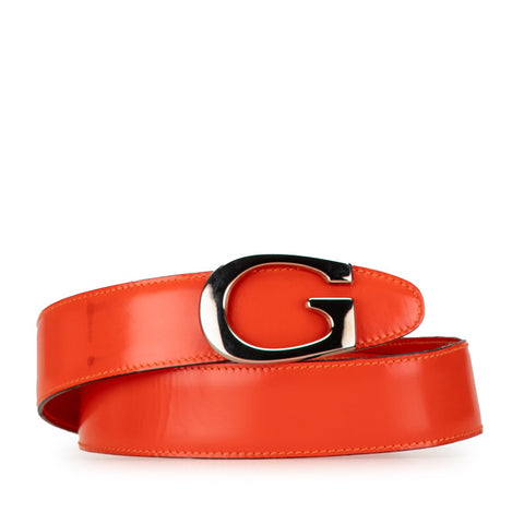 グッチ Gバックル ベルト 037 194 0956 オレンジ レザー レディース GUCCI 【中古】