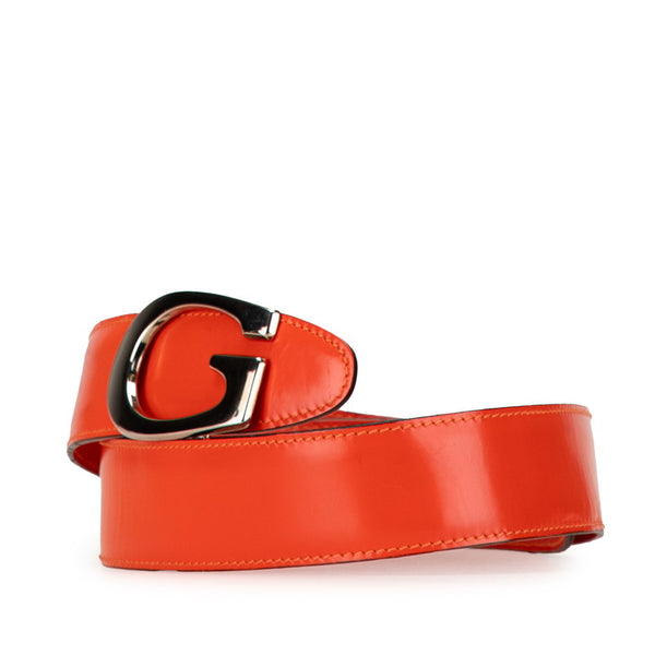 グッチ Gバックル ベルト 037 194 0956 オレンジ レザー レディース GUCCI 【中古】