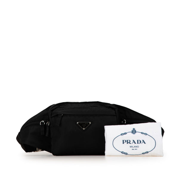 プラダ 三角ロゴプレート ウエストバッグ ボディバッグ ブラック ナイロン レディース PRADA 【中古】