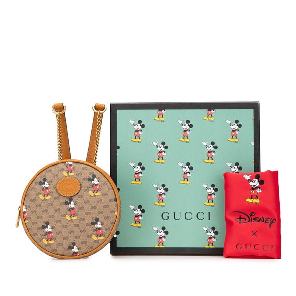 グッチ × DISNEY ディズニー エボニー ミニGGスプリーム ミッキープリント チェーン リュック バックパック 603730 ブラウン PVC レザー レディース GUCCI 【中古】