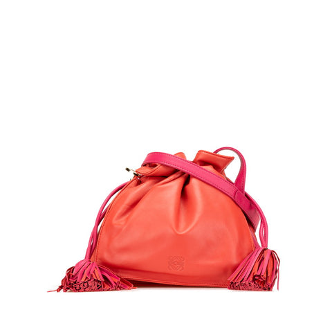 ロエベ アナグラム フラメンコ22 斜め掛け ショルダーバッグ レッド ピンク レザー レディース LOEWE 【中古】
