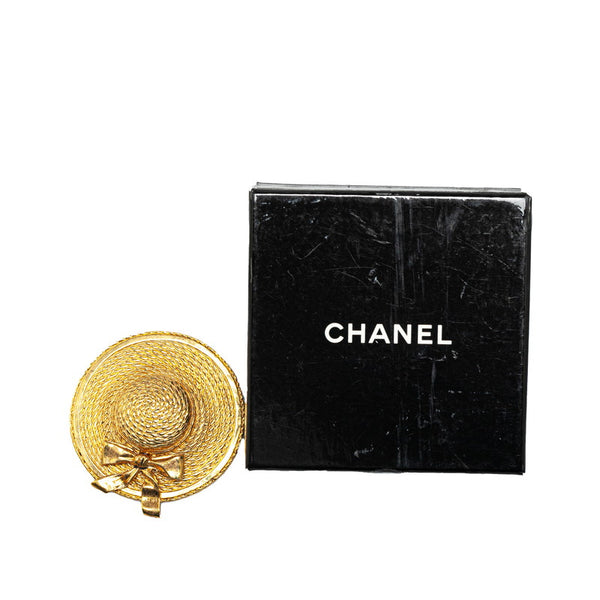 シャネル ココマーク 麦わら帽子モチーフ リボン ブローチ ゴールド メッキ レディース CHANEL 【中古】