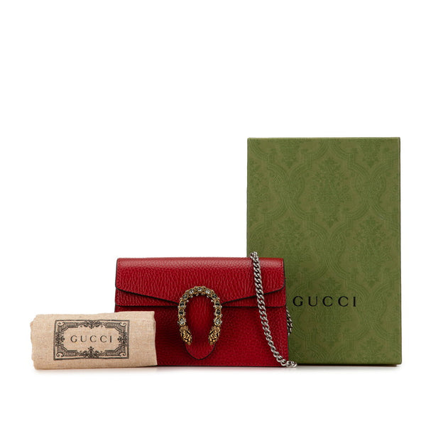 グッチ ディオニュソス 斜め掛け チェーン ショルダーバッグ 476432 レッド レザー レディース GUCCI 【中古】