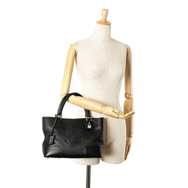 ロエベ アナグラム フスタ トートバッグ ブラック レザー レディース LOEWE 【中古】