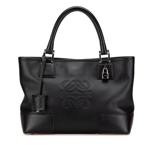 ロエベ アナグラム フスタ トートバッグ ブラック レザー レディース LOEWE 【中古】