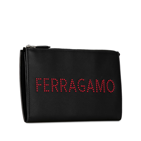 サルヴァトーレフェラガモ クラッチバッグ セカンドバッグ ブラック レッド レザー レディース Salvatore Ferragamo 【中古】