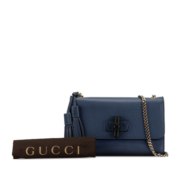 グッチ バンブー タッセル チェーン ショルダーバッグ 387611 ブルー レザー レディース GUCCI 【中古】