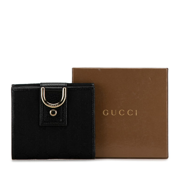 グッチ GGキャンバス アビーライン 二つ折り財布 141411 ブラック キャンバス レザー レディース GUCCI 【中古】