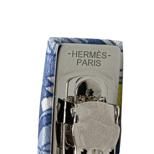 エルメス エクリプスPM バレッタ ヘアクリップ ブルー イエロー シルク メタル レディース HERMES 【中古】