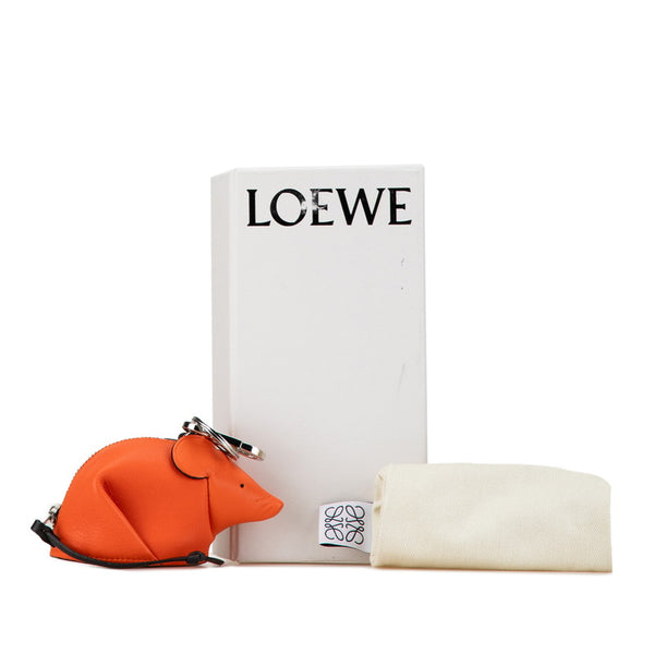 ロエベ アニマルコレクション マウス チャーム コインケース オレンジ レザー レディース LOEWE 【中古】