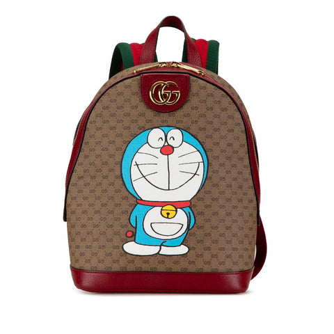 グッチ × ドラえもん GGスプリーム リュック バックパック 647816 ベージュ ワインレッド PVC レザー レディース GUCCI 【中古】