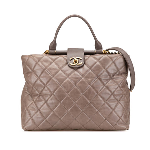 シャネル マトラッセ ココマーク ハンドバッグ ショルダーバッグ グレージュ レザー レディース CHANEL 【中古】