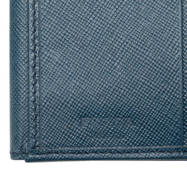 プラダ 三角ロゴプレート サフィアーノ  二つ折り財布 M53A ブルー レザー レディース PRADA 【中古】