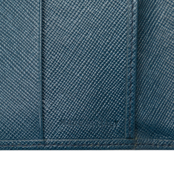 プラダ 三角ロゴプレート サフィアーノ  二つ折り財布 M53A ブルー レザー レディース PRADA 【中古】