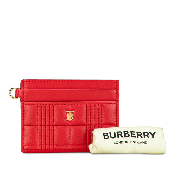 バーバリー TB モノグラム キルティング カードケース レッド ゴールド レザー レディース BURBERRY 【中古】