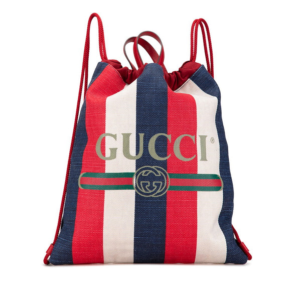 グッチ ドローストリング リュック バックパック 473872 レッド ホワイト マルチカラー キャンバス レザー レディース GUCCI 【中古】