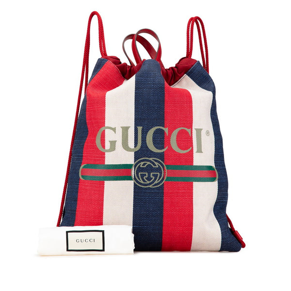 グッチ ドローストリング リュック バックパック 473872 レッド ホワイト マルチカラー キャンバス レザー レディース GUCCI 【中古】