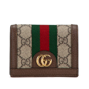 グッチ GGスプリーム オフィディア 二つ折り財布 523155 ベージュ ブラウン PVC レザー レディース GUCCI 【中古】