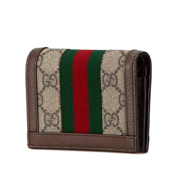 グッチ GGスプリーム オフィディア 二つ折り財布 523155 ベージュ ブラウン PVC レザー レディース GUCCI 【中古】