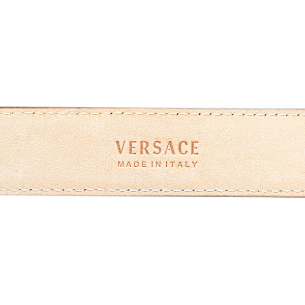 ヴェルサーチェ ヴィルトス Vロゴ ベルト 55/22 ブラック シルバー レザー レディース VERSACE 【中古】