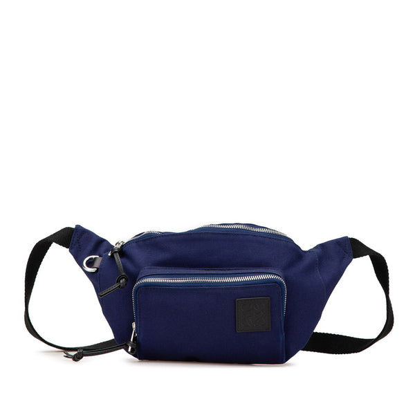 ロエベ アナグラム ウエストバッグ ボディバッグ ネイビー キャンバス レディース LOEWE 【中古】
