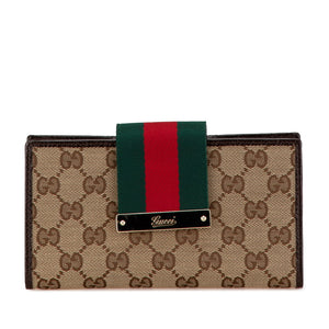 グッチ GGキャンバス シェリーライン 長財布 181668 ベージュ ブラウン キャンバス レザー レディース GUCCI 【中古】