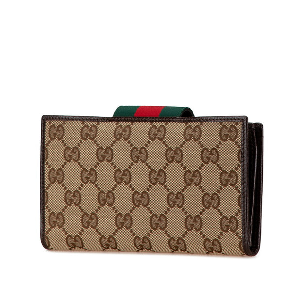 グッチ GGキャンバス シェリーライン 長財布 181668 ベージュ ブラウン キャンバス レザー レディース GUCCI 【中古】