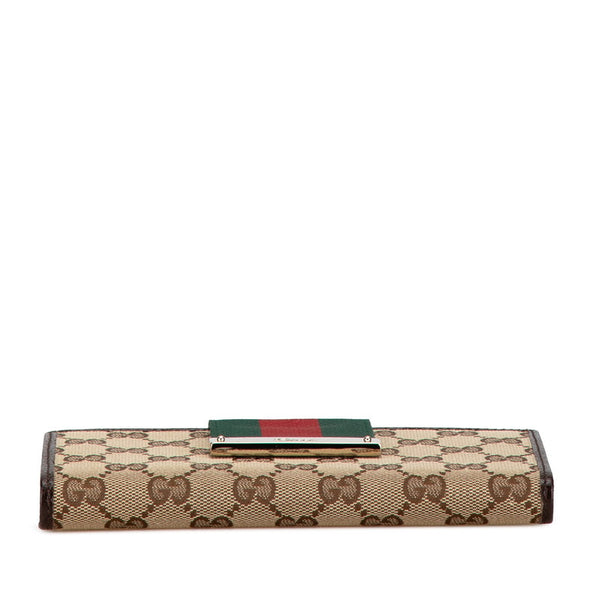 グッチ GGキャンバス シェリーライン 長財布 181668 ベージュ ブラウン キャンバス レザー レディース GUCCI 【中古】