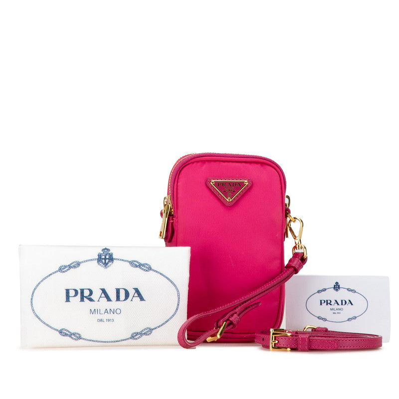 プラダ 三角ロゴプレート ミニ ショルダーバッグ 1N1860 ピンク ナイロン レザー レディース PRADA 【中古】