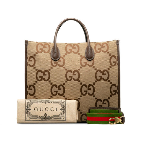 グッチ ジャンボGG シェリーライン ショルダーバッグ トートバッグ 2WAY 678839 ベージュ マルチカラー キャンバス レザー レディース GUCCI 【中古】