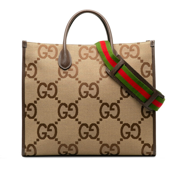 グッチ ジャンボGG シェリーライン ショルダーバッグ トートバッグ 2WAY 678839 ベージュ マルチカラー キャンバス レザー レディース GUCCI 【中古】