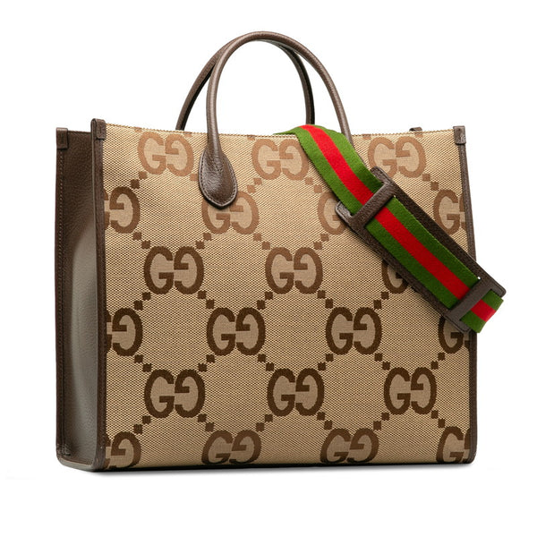 グッチ ジャンボGG シェリーライン ショルダーバッグ トートバッグ 2WAY 678839 ベージュ マルチカラー キャンバス レザー レディース GUCCI 【中古】